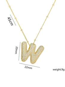 1 Peça de Novo Colar de Pingente de Letra A-Z com Micro Pavé de CZ de Luxo, Colar de  de Letra de Nome Inicial masculino e feminino, eletroplatedo com ouro de 18k.