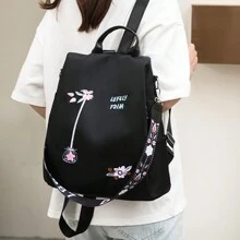 Mochila de Viagem Casual de Tecido Oxford com Bordado Floral e Moda Feminina para Mulheres, Mochila para Estudantes do Ensino Médio/Faculdade com Grande Capacidade