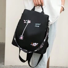 Mochila de Viagem Casual de Tecido Oxford com Bordado Floral e Moda Feminina para Mulheres, Mochila para Estudantes do Ensino Médio/Faculdade com Grande Capacidade