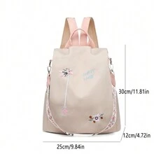 Mochila de Viagem Casual de Tecido Oxford com Bordado Floral e Moda Feminina para Mulheres, Mochila para Estudantes do Ensino Médio/Faculdade com Grande Capacidade
