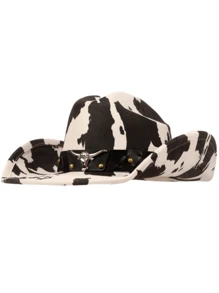 1 szt. Unisex Outdoor Casual Cow Print Western Cowboy Hat z metalowym emblematem głowy byka, pasek ze skóry PU, kapelusz fedora z zamszu, odpowiedni na zewnątrz, wędrówki, festiwale, imprezy