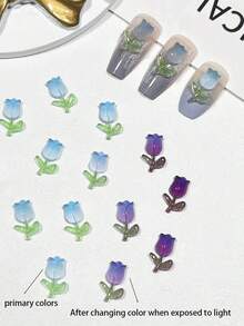 60入組發光鬱金香精美櫻花形指甲裝飾，時尚精美DIY指甲裝飾，清新可愛風格，適合女性和女孩子在各種日常場合穿著和打扮