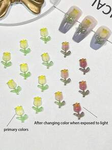 60入組發光鬱金香精美櫻花形指甲裝飾，時尚精美DIY指甲裝飾，清新可愛風格，適合女性和女孩子在各種日常場合穿著和打扮