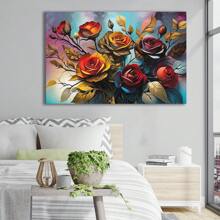 1Pc Wooden Framed Valentine's Day Red Rose HD Printing Canvas Wall Art, Easy Hanging Large Size Wall Art As Valentines Easter Thanksgiving Halloween Christmas Father's Day Graduation Gift For Home Room Office Hotel Cafe KTV Club Bar Villa House Dormitory Wall Table Decor