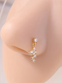 KARYOKO 1入蝴蝶掛墜式鼻釘戒指，女款CZ小寶石金銀色搖擺鼻釘首飾，適用於鼻部穿孔 - Ball End Nose Pin - 查看 1