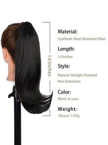 14-Inch Black Brown Clip-On Ponytail Hair Extensions, Natural Look Synthetic Fiber Ponytail Wig, High Tenacity Fiber Wig, Suitable For Girls - Black-brown - View 3