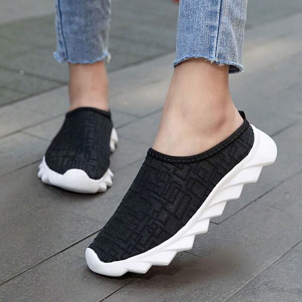 Summer New Fashion Breathable Mesh Half Slippers Unisex Lightweight Comfortable Sports Shoes Soft Bottom Flat Shoes Slip-On Mules For Women And Men