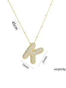 1 Peça de Novo Colar de Pingente de Letra A-Z com Micro Pavé de CZ de Luxo, Colar de  de Letra de Nome Inicial masculino e feminino, eletroplatedo com ouro de 18k.
