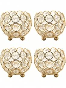 金色球形烛台镶嵌亚克力水晶，小碗/球形茶灯，许愿蜡烛，适用于万圣节、圣诞节餐桌装饰