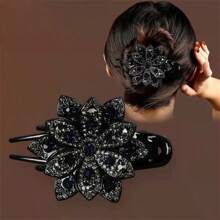 1 pièce Attache à cheveux fleur strass, douce, cool, haut de gamme, élégante. Pince à cheveux pour coiffure relevée de femme, convient pour un port quotidien, à la maison, en extérieur, pour aller travailler, en rendez-vous, décontracté, au bureau. Barrettes à cheveux pour la Saint-Valentin