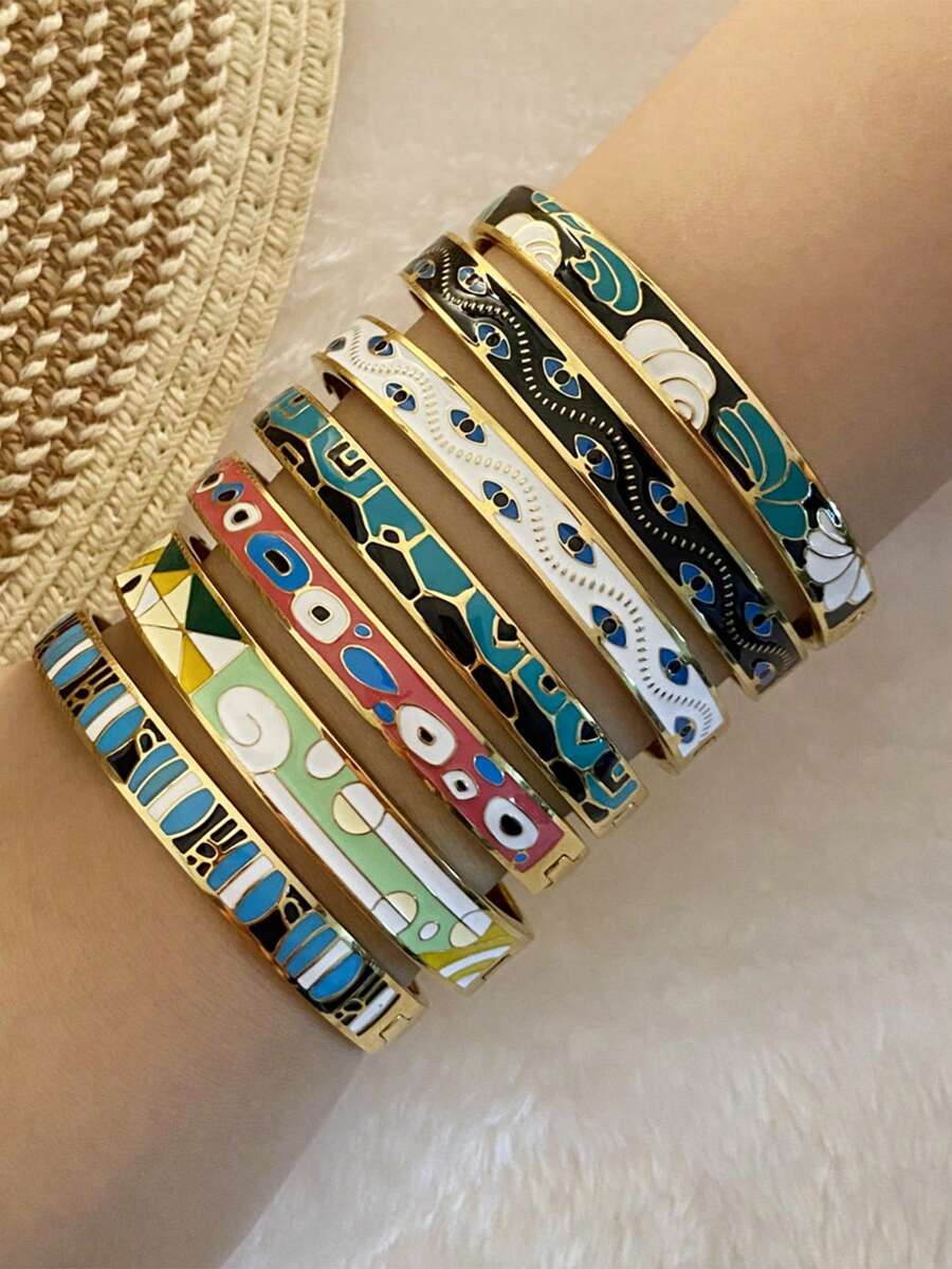1pc 18k New Retro Style Oil Drop Bangle, Stainless Steel Bracelet Suitable For Layering - Bracelet - View 1