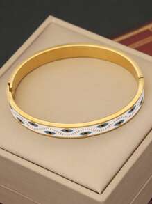 1pc 18k New Retro Style Oil Drop Bangle, Stainless Steel Bracelet Suitable For Layering - Bracelet - View 7