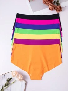 7pcs Women's Seamless Low Waist Solid Color Triangle Panties, Assorted Colors