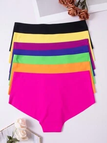 7pcs Women's Seamless Low Waist Solid Color Triangle Panties, Assorted Colors