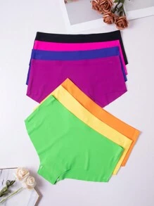 7pcs Women's Seamless Low Waist Solid Color Triangle Panties, Assorted Colors