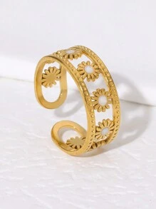 1入18K鍍金空心太陽戒指，可調節開放式設計，無過敏反應，時尚多功能搭配，靈感來自於自然風格 - 太陽鏤空戒指 - 查看 9