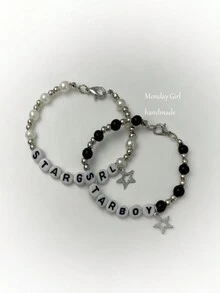 2pcs Sweet & Cool Fashionable Metal & Acrylic Multi-Color Star & Carved Beads Bracelet, Unisex Couple Gift, Daily Wear - Nhiều màu - Xem 9