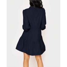 BZB Womens Fall Long Sleeve Tunic Dress Casual V Neck Loose Ruffle Tiered Dress - 藏蓝色 - 查看 3