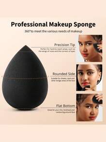 9pcs Makeup Tool Set Including 6 Makeup Sponges For Liquid Makeup + 2 Large Round Powder Puffs + 1 Mini Makeup Sponge For Detail Application - Black - View 2