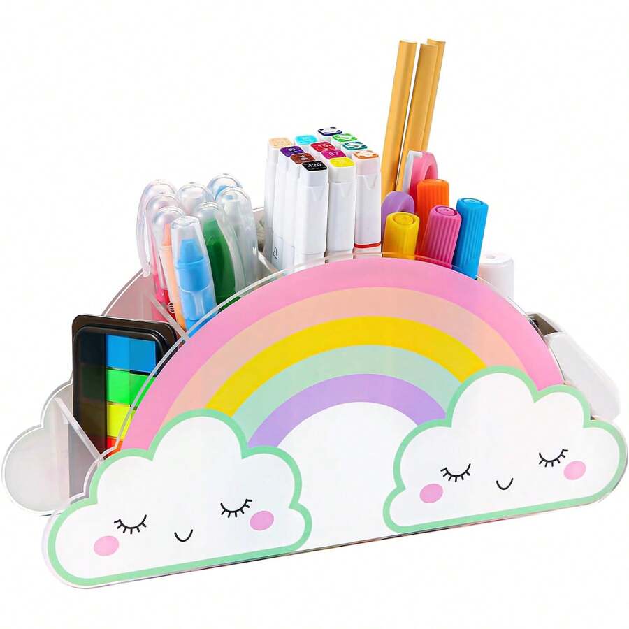 Pencil Holder For Desk, Acrylic Pen Holder Rainbow Supply Caddy For Home Classroom Homeschool Office Desktop Storage Art Stationery Supplies Organizer Back To School, Birthday Gifts For Kids