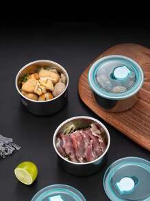 1pc Stainless Steel Round Sealed Fresh-Keeping Box, Portable Lunch Box For Outdoor Activities And Office Workers, Suitable For Steamed Eggs And Rice Separation,Kitchen,Christmas Gift,School Supplies