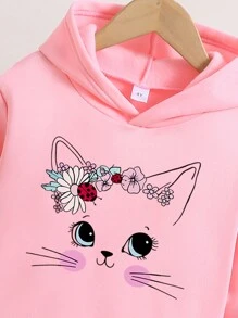 Cô Gái Trẻ Ấm áp Hoodie Và Quần thể thao  Bộ Với Mô hình Cartoon In - Hồng - Xem 4