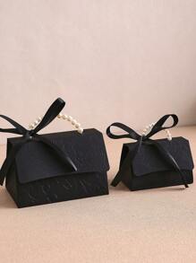5 Pieces Embossed Three-Dimensional Floral Gift Box, Green Black White With Ribbon And Faux Pearl Handles, Multiple Sizes For Various Occasions, Made Of Letterpress Printing, Floral Pattern Gift Box, Mini Packaging Bag, Small Gift Bag, Wedding Favor Party Decorations