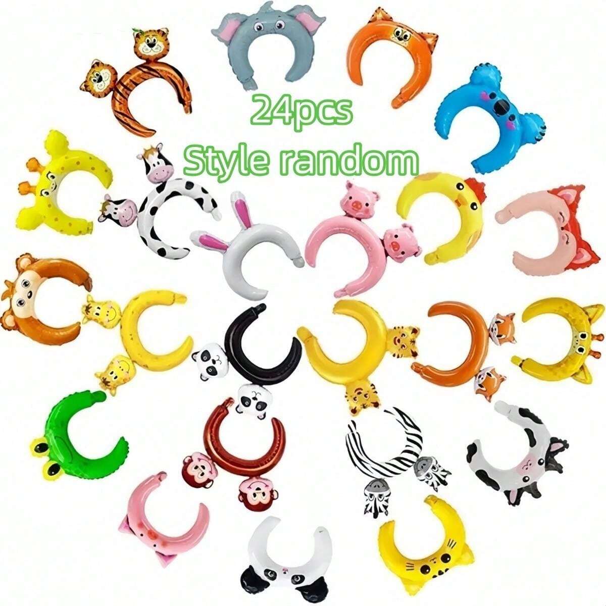 24 Pcs Inflatable Headbands With Zoo Animal Patterns, Cartoon Wild