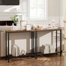 Narrow Console Table With Storage Shelves, 75 X 24 X 75 Cm Side Table, Hall Table, Exhibition Table, Sofa Table, For Entrance, Hallway, Vintage Brown-Black - 棕色 - 查看 3