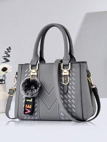 New Shoulder Bag With Pom Pom Pendant, Casual Style, Mother's Day Gift, Essential For Moms, Suitable For Office, University, Work, Business, Commuting, Outdoor, Travel, Outings, Best Mother's Day Gift For Mom, Business Casual Women Handbag, Perfect For Office, Business And Work Occasions