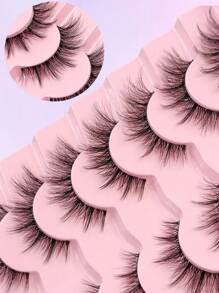 Asiteo 7对自然款假睫毛，透明睫毛柄，轻盈蓬松，柔软仿貂毛材质，可延长睫毛长度 - 黑色 - 查看 7