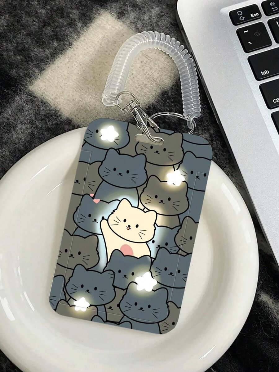 1pc Lovely Elastic Card Holder With Lanyard Strap For Student Id Card, Access Card, Work Card - White - View 1