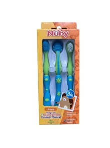 Nuby Kit De 3 Cepillos Dentales Para Bebé Ayuda En Dentición - Verde - Ver 1