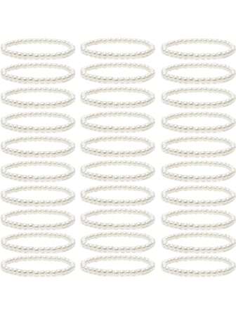 30 件 6 毫米/8 毫米仿珍珠手链，适合女士堆叠和拉伸，模拟珍珠手链作为伴娘婚礼珠宝