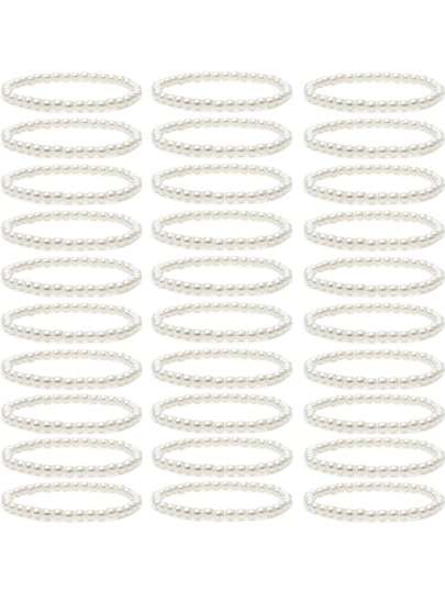 30 peças de pulseiras de pérolas falsas de 6 mm/8 mm para mulheres empilharem e esticarem, simulando pulseiras de pérolas como joias de casamento de dama de honra