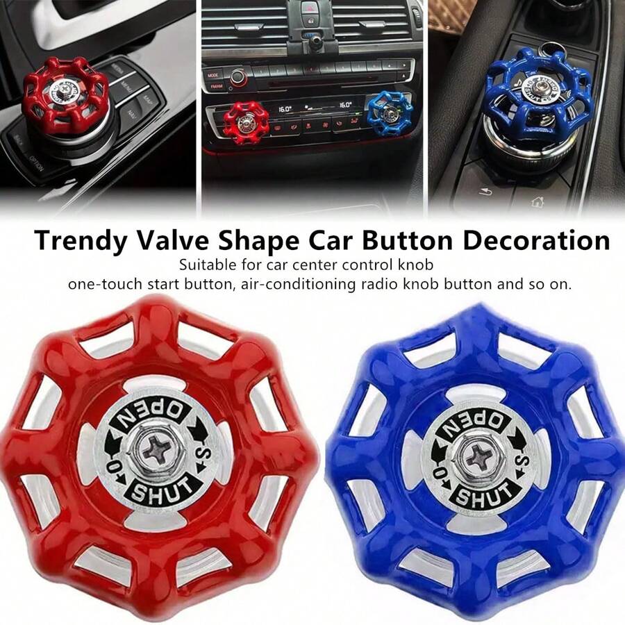 1入時尚工業風閥門造型汽車裝飾品,復古金屬閥門造型裝飾品,適用於汽車控制旋鈕、收音機旋鈕、音量旋鈕、空調旋鈕、汽車啟動按鈕、以及家用音響旋鈕按鈕裝飾 - 彩色 - 查看 1