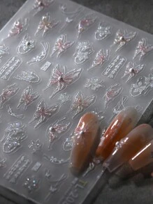 1入組蝴蝶/花朵美甲貼紙DIY 3D美甲裝飾 - 彩色 - 查看 4
