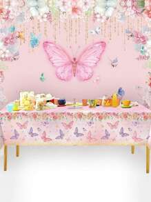 1 Peça/3 Peças 220*130cm Toalha de Mesa Plástica Descartável com Estampa de Flor e Borboleta Rosa, Festa Temática, Cobertura de Mesa de Festa de Aniversário, À Prova d'Água e Fácil de Limpar, Volta às Aulas, Dia dos Namorados