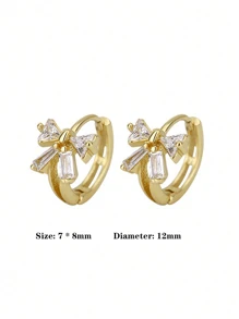 1對可愛少女風格蝴蝶結耳環，百搭日常耳針 - 金色 - 查看 4