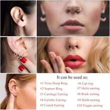 ADYJELY 1 pezzo Anello nasale a cerniera in acciaio inossidabile con CZ trasparente, 16G, anello a settore per setto nasale, labbra, sopracciglia, cartilagine, lobo, elice, daith, tragus, rook, piercing per orecchie e ombelico, anello per capezzoli, nero 6mm 8mm 10mm, gioielli per piercing per il corpo per donna e uomo