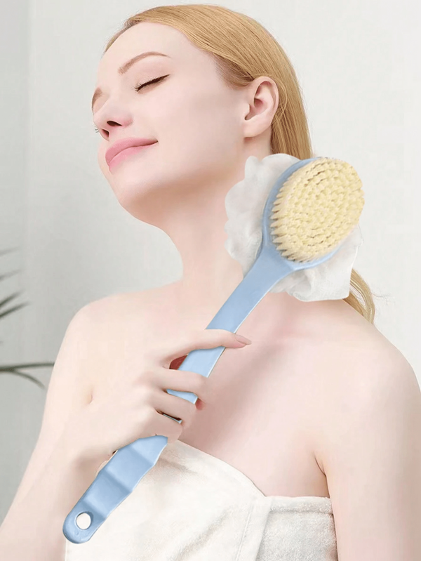 1pc Double-Sided Bathing Brush Shower Tool Soft Bristles Long Handle Bath Brush Back Scrubber Exfoliating Scrubbing Massage Loofah Sponge For Adult Bathroom Decor Summer Back To School