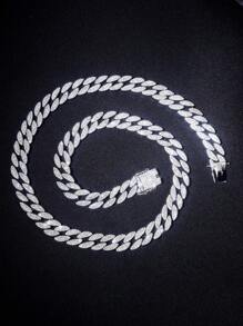 1 Stück 9mm - 50cm Halskette mit Strass-Stangen, S925 Sterling Silber Herren Hip Hop Kette, funkelnder luxuriöser hochwertiger Schmuck, Boutique-Schmuck, Herrenschmuck-Geschenk - Bar-Diamant-Halskette - Übersicht 2