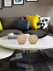 金色球形烛台镶嵌亚克力水晶，小碗/球形茶灯，许愿蜡烛，适用于万圣节、圣诞节餐桌装饰