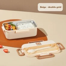 304 Stainless Steel Insulated Lunch Box Office Worker Student Two-Compartment Lunch Box With Fork Double-Compartment Lunch Box 900ml School Supplies,Back To School - Multicolor - View 13