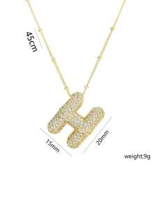 1 Peça de Novo Colar de Pingente de Letra A-Z com Micro Pavé de CZ de Luxo, Colar de  de Letra de Nome Inicial masculino e feminino, eletroplatedo com ouro de 18k.