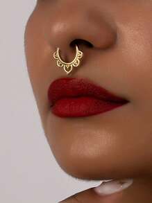 1pc Minimalist Vintage Metal Personalized Floral Fake Nose Ring, Adjustable Opening - Nose Ring - View 8