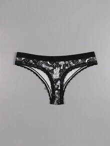 Dircho 4pcs Gothic Women's Lace Thong Briefs - Dark-Style Multi-Pattern Print Skull & Rose & Spider Web & Crystal Comfy Intimate Underwear - Multicolor - View 4