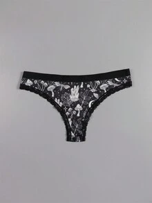 Dircho 4pcs Gothic Women's Lace Thong Briefs - Dark-Style Multi-Pattern Print Skull & Rose & Spider Web & Crystal Comfy Intimate Underwear - Multicolor - View 3