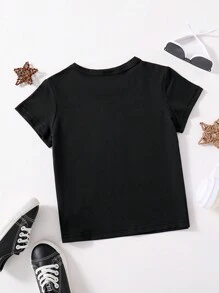 Young Boys' Casual Cartoon Monster & Car Print Short Sleeve T-Shirt - Black - View 2