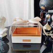 1pc Candybox Boxes Valentine's Day Gifts Crystal Box Preserved Flowers Storage Box Storage BoxGift Flower Gift Cloth Square Candybox Boxes - Beige - View 6